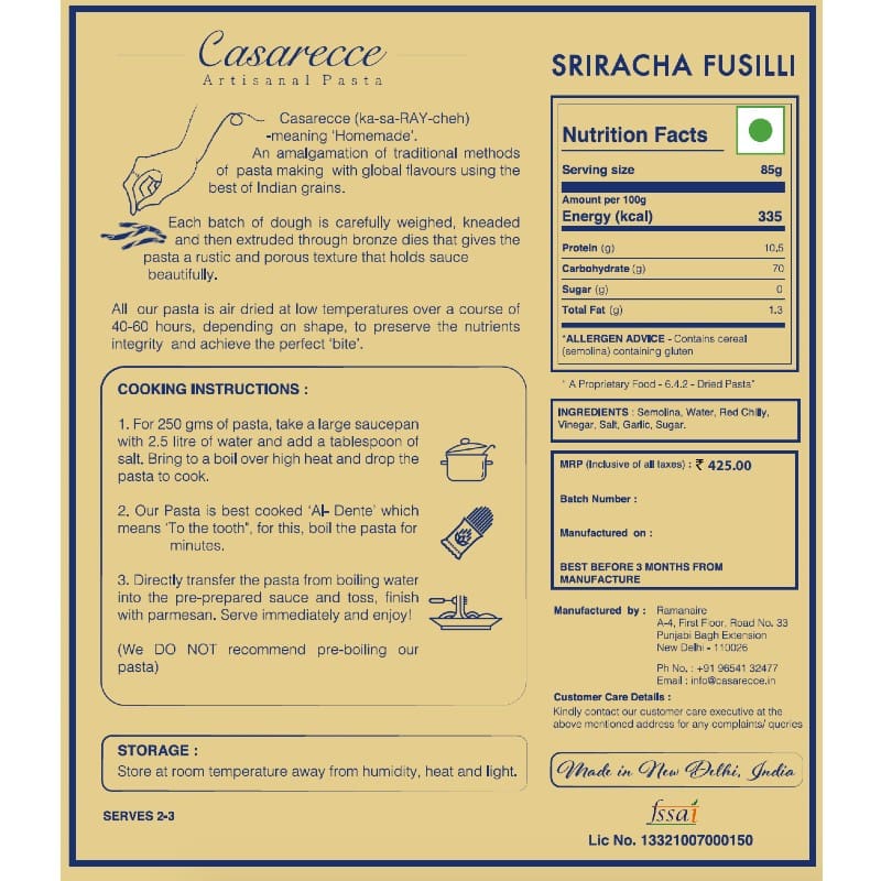 Orgenik: Sriracha Fusilli from brand Casarecce Artisanal Pasta