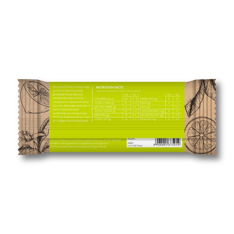 Orgenik: Shop Lime Chia Bar (Pack of 6) from the brand Nourish Organics