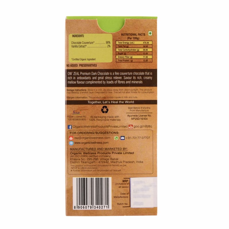 Orgenik: Shop Premium Dark Chocolate 42.5 g from the brand Organic Wellness