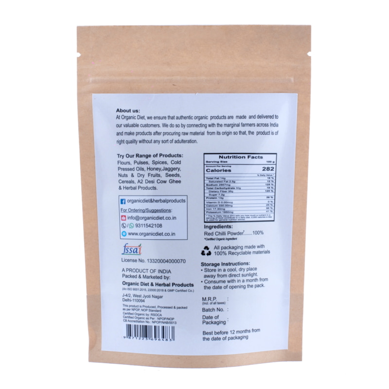 Orgenik: Shop Organic Red Chilli Powder(Lal Mirch) from the brand Organic Diet