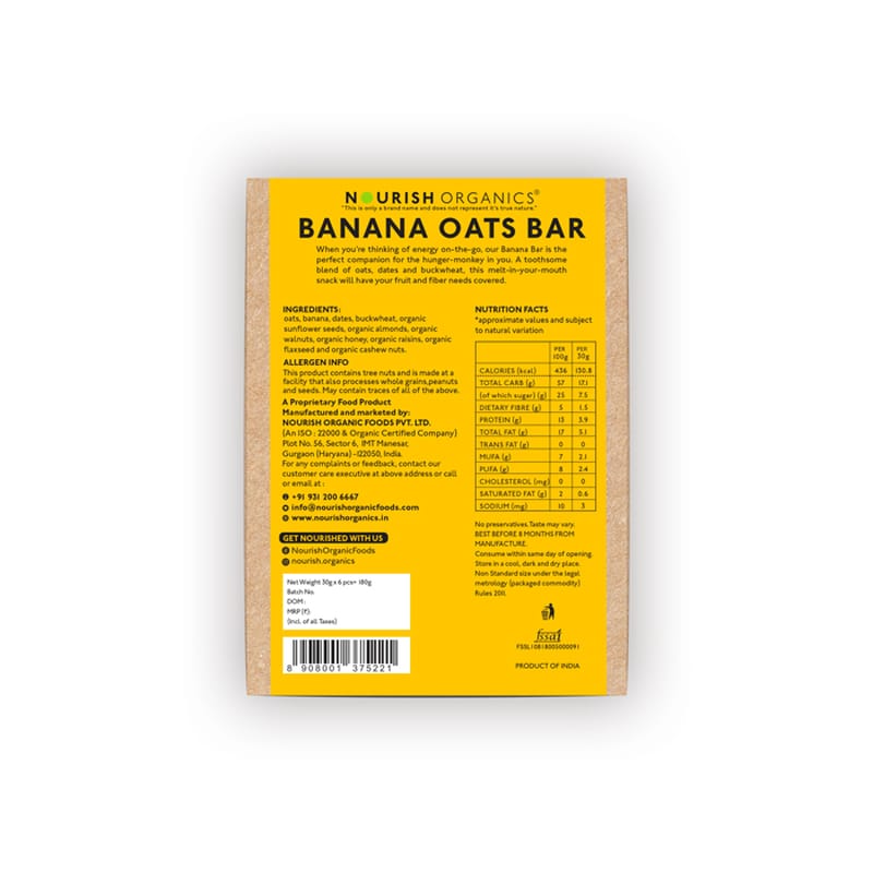 Orgenik: Shop Banana Oats Bar (Pack of 6) from the brand Nourish Organics
